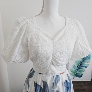 Chicwish White Textured Puff Sleeve Crop Top